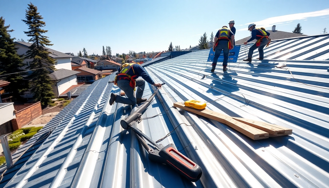 Installing metal roofing Calgary with skilled workers showcasing professionalism and quality craftsmanship.