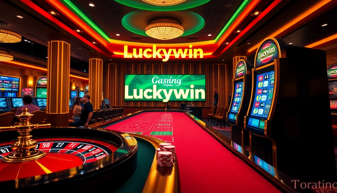 Experience thrilling gameplay with Luckywin at a luxurious online casino featuring roulette and slot machines.