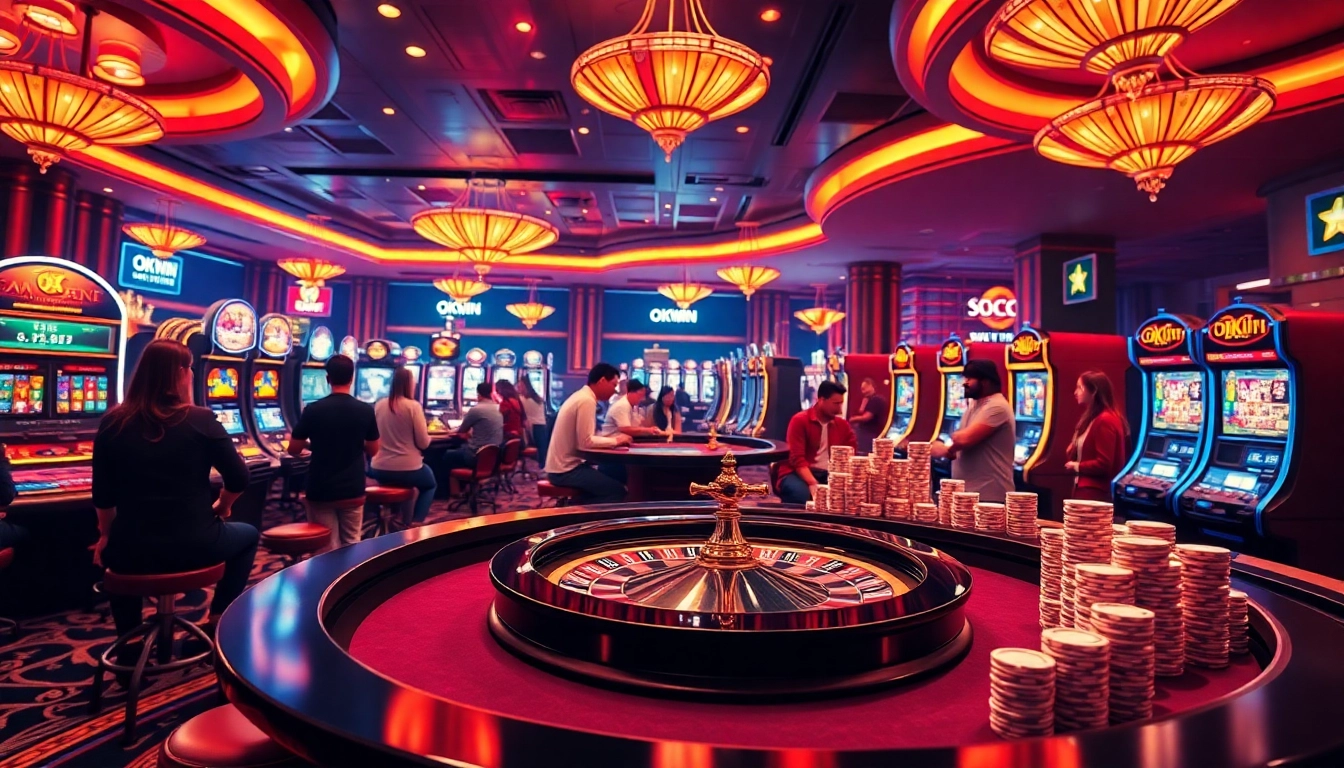 Experience the thrill of gambling at OKWIN's luxury casino with vibrant gaming elements.