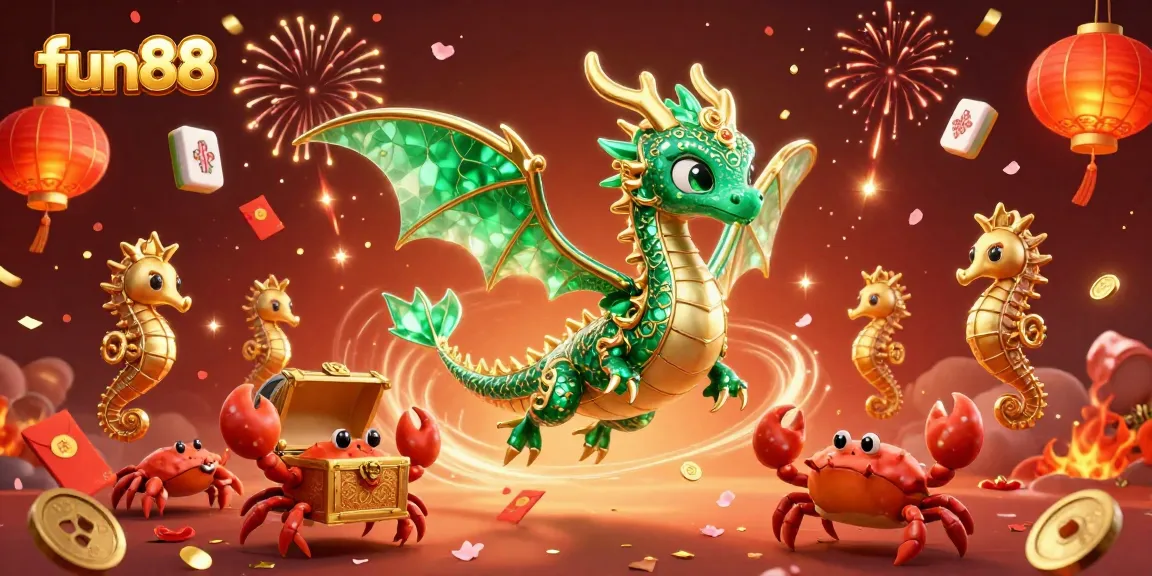Experience the excitement of fun88 with a vibrant casino scene featuring a mythical sea dragon and treasure elements.