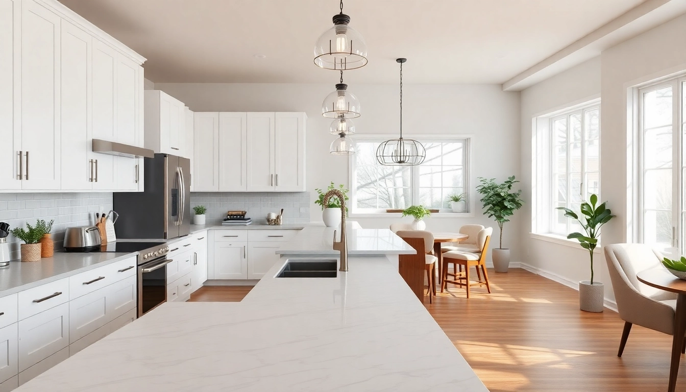 Beautiful kitchen remodel near me with modern design and elegant lighting features.