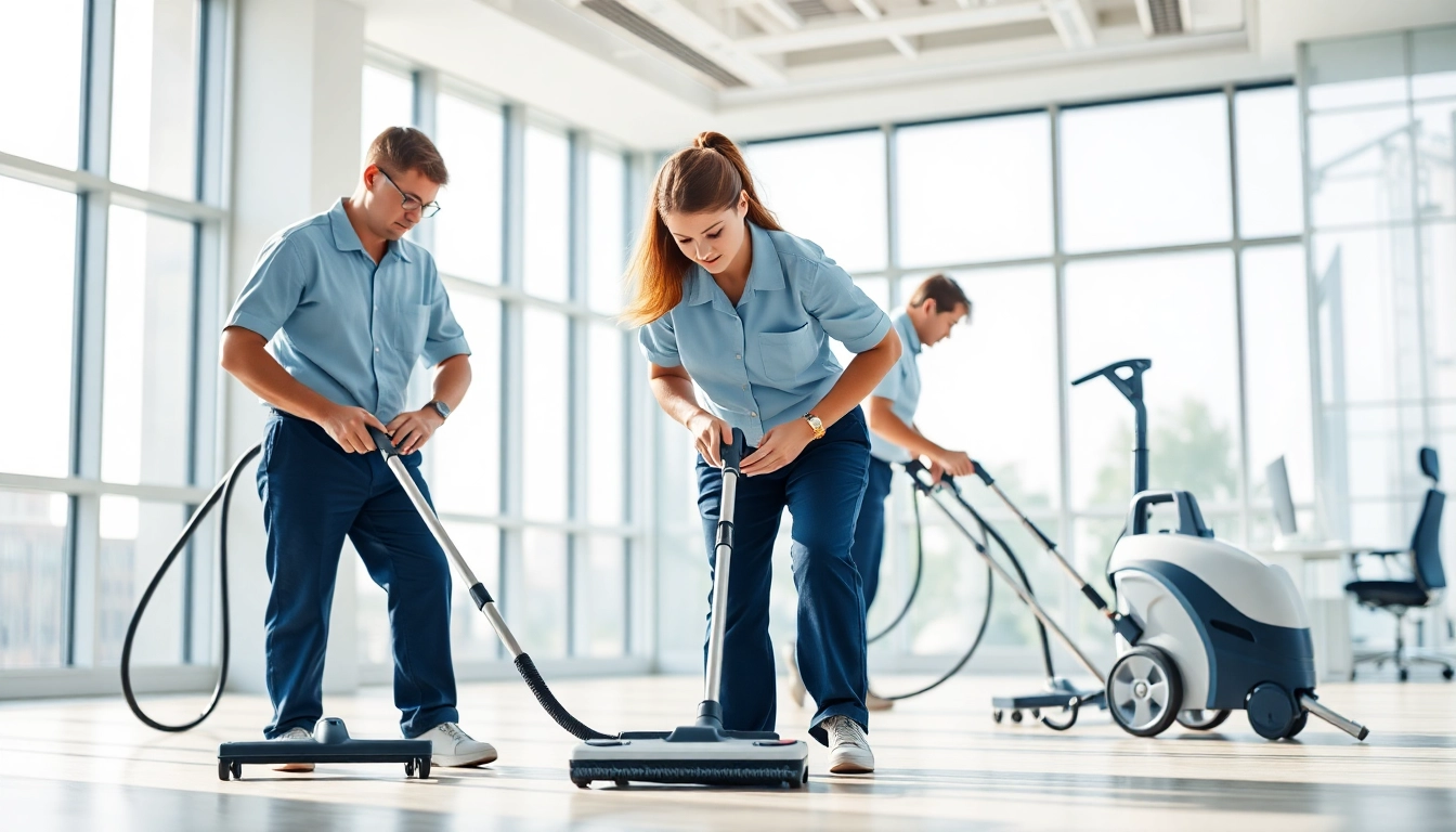 Experienced team providing cleaning services near me in a bright office environment.