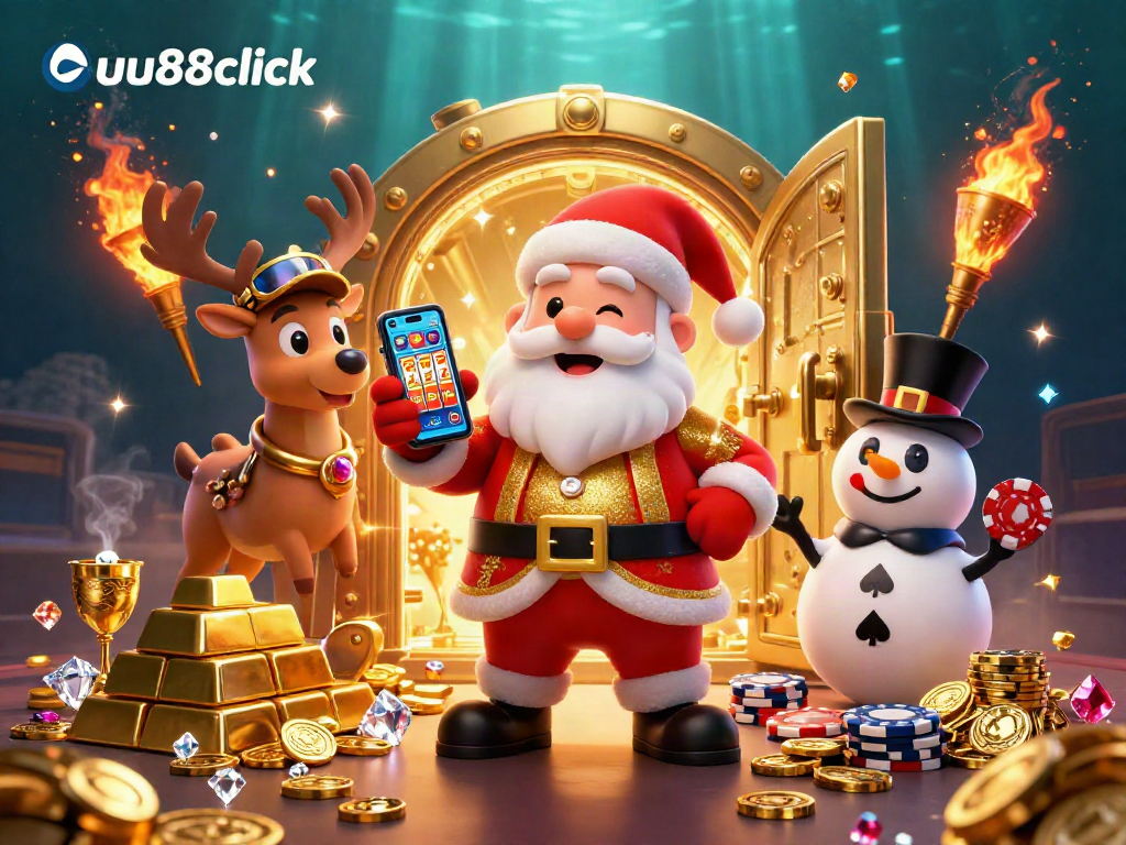 Experience the thrill of winning with uu88click slots in this vibrant 3D casino scene.