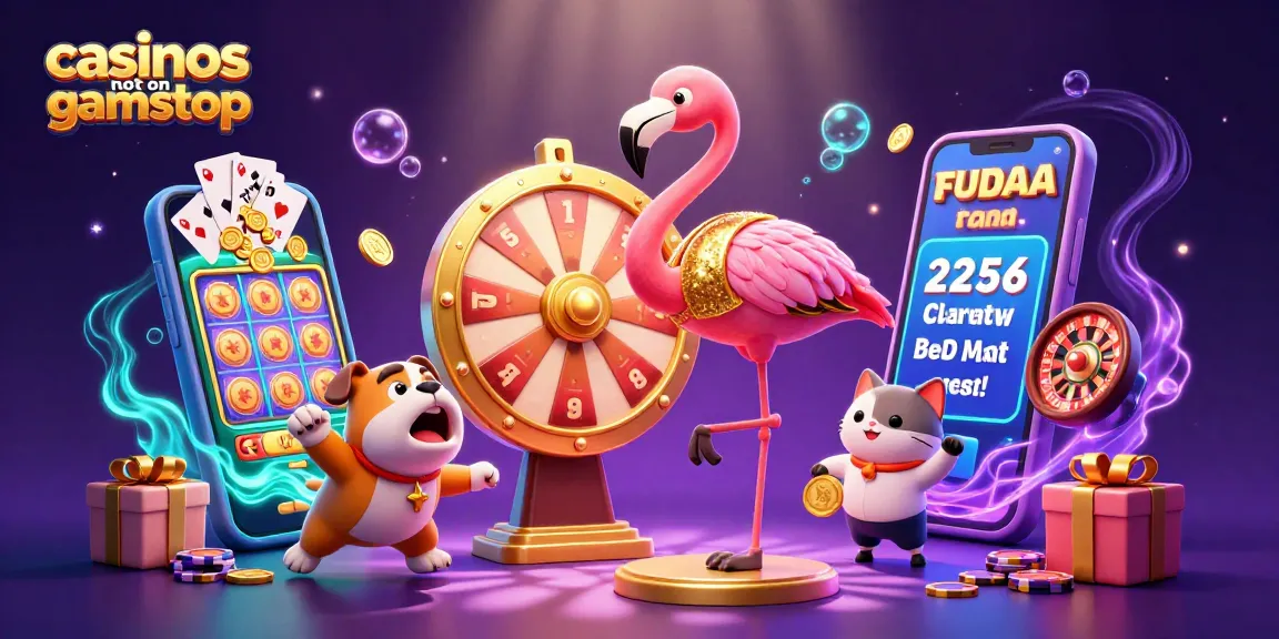 Engage with casinos not on gamstop through vibrant 3D illustration featuring jackpot spins and prizes.