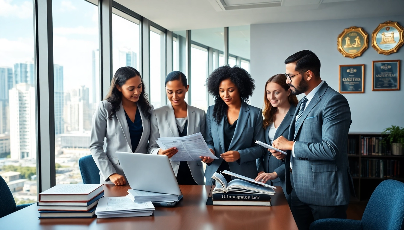 Immigration lawyer in the US team engaging with clients in a Miami office.