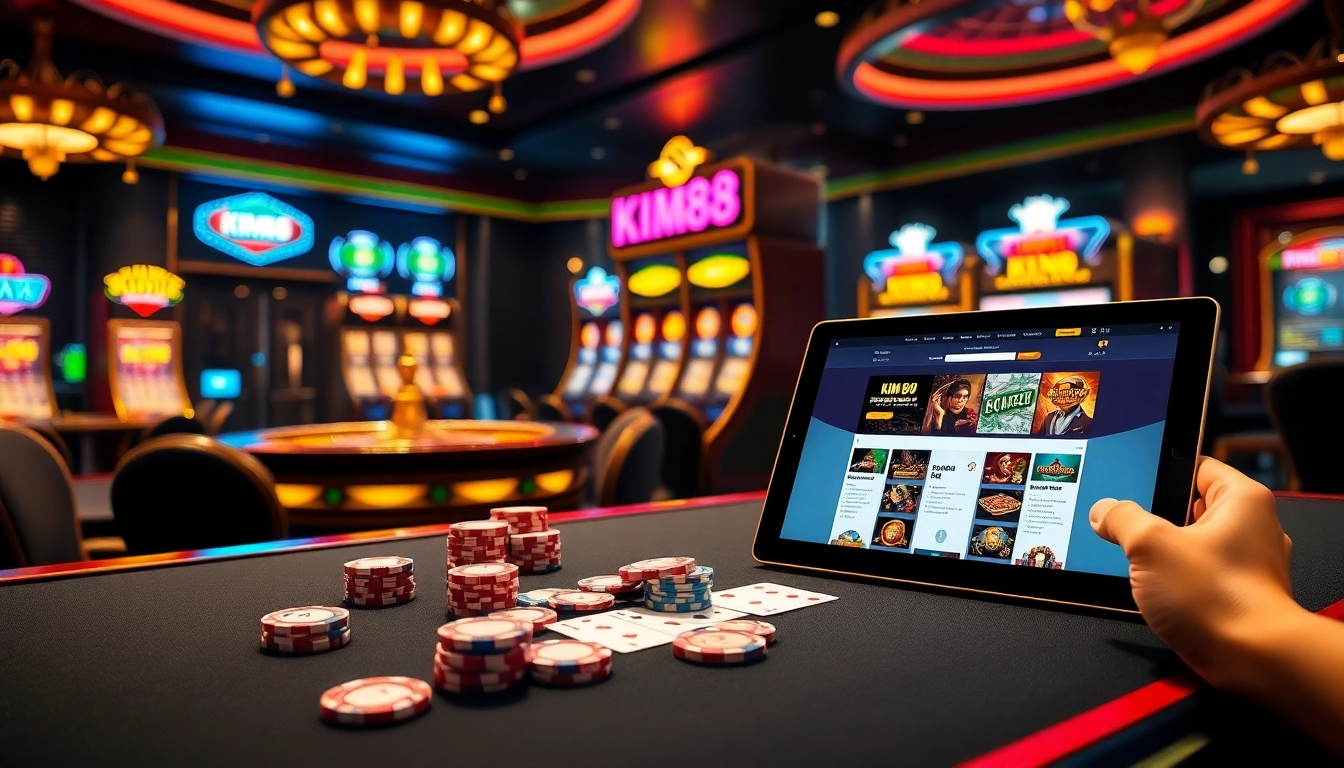 Experience thrilling gameplay on trang chủ kim88 with vibrant casino tables and dazzling slot machines.