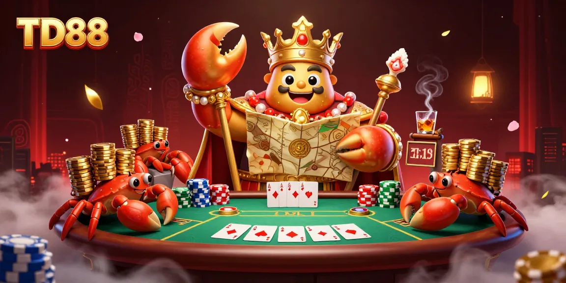Engage with TD88 casino adventures featuring the golden crab emperor amidst poker thrills.