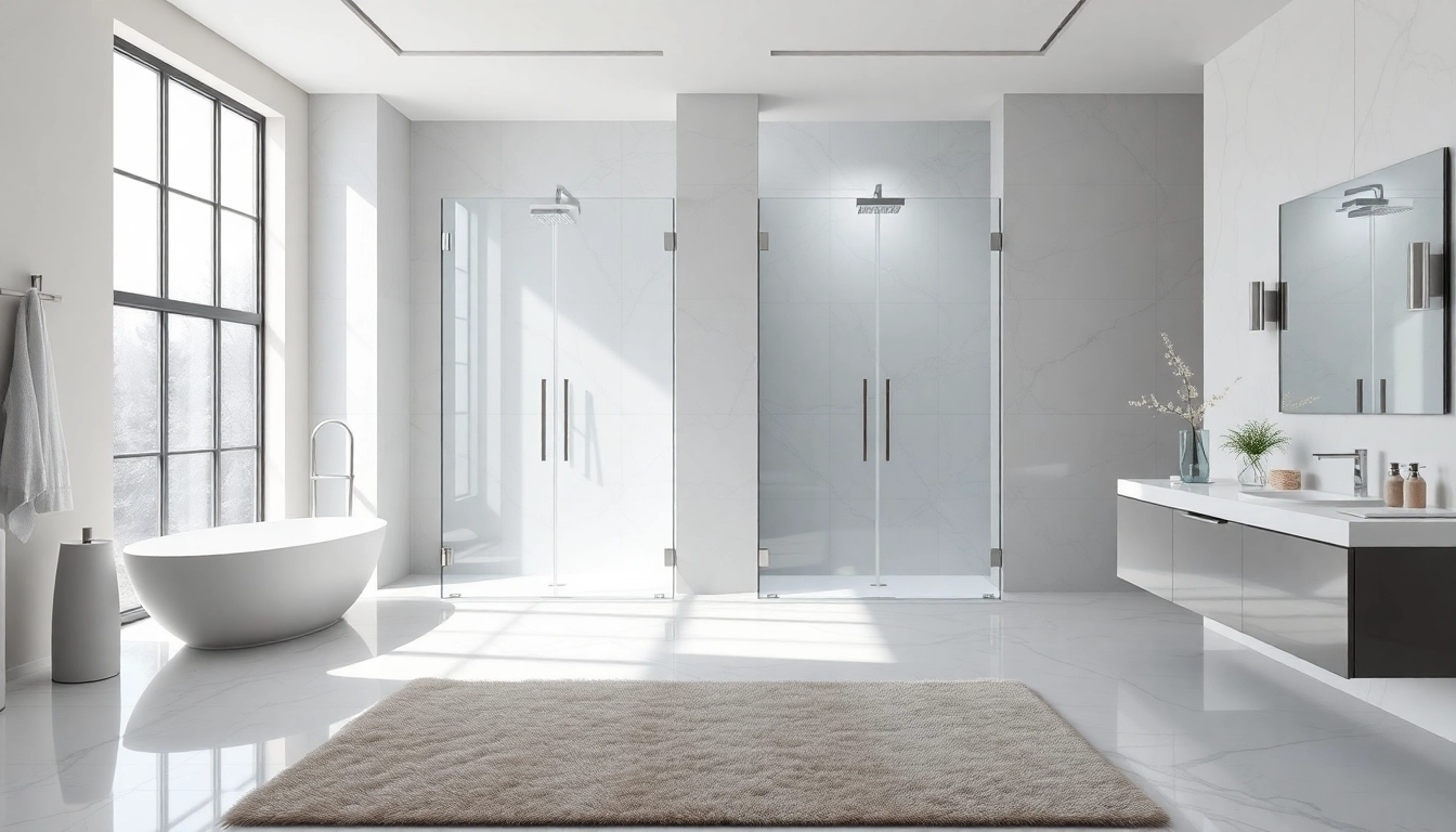 Stylish elegant shower doors in a beautifully designed modern bathroom setting.