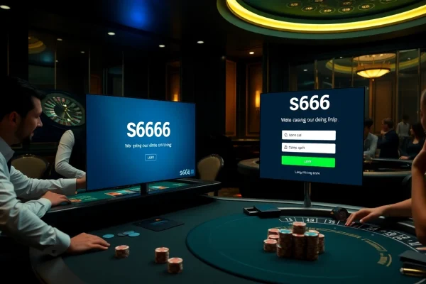 S666 đăng nhập at an upscale casino table with vibrant excitement and professional ambiance.