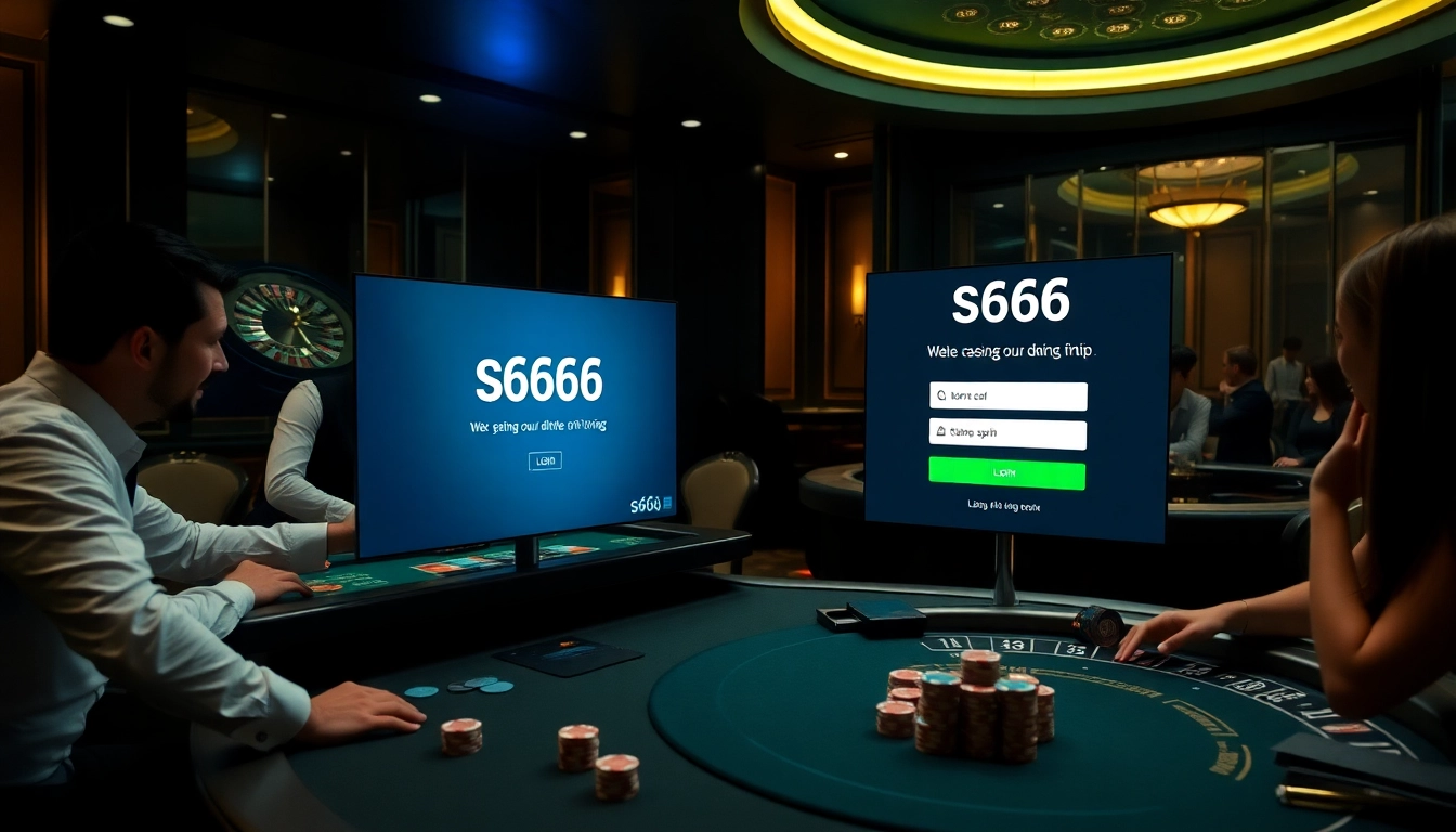 S666 đăng nhập at an upscale casino table with vibrant excitement and professional ambiance.