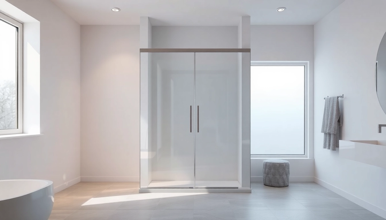 Stylish shower sliding doors crystal clear shining in modern bathroom.