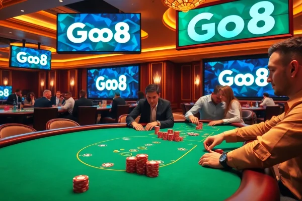 Engage with Go8 gaming excitement at a luxurious casino poker table.