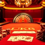 Elevate your gaming with the LUCK8 poker table, featuring elegant cards and vibrant chips.