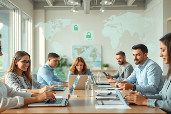 在现代办公环境中使用的快连下载应用，展示安全且快速的互联网连接。