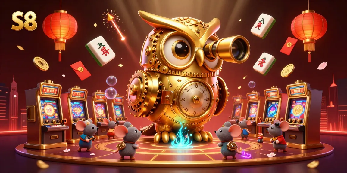 S8 players explore a vibrant casino scene filled with lucky symbols and whimsical characters.